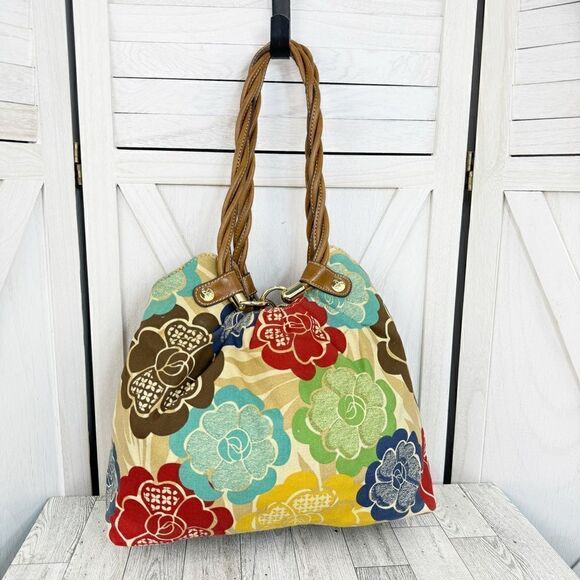Relic Floral Canvas Hobo Shoulder Bag Ivory Multi Boho Western - Picture 2 of 13